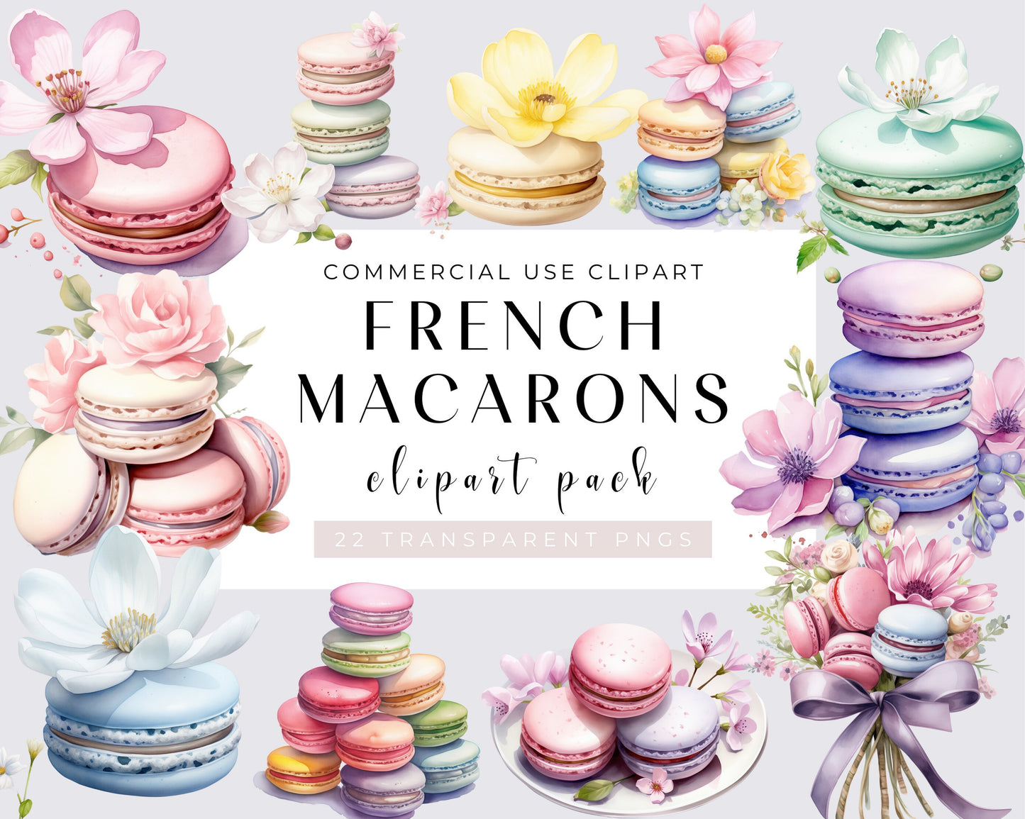 French Macarons Watercolor Clipart Bundle, Pastel, 22 PNG Gourmet Macarons Images, Delicate Dessert, Instant Download, Commercial Use