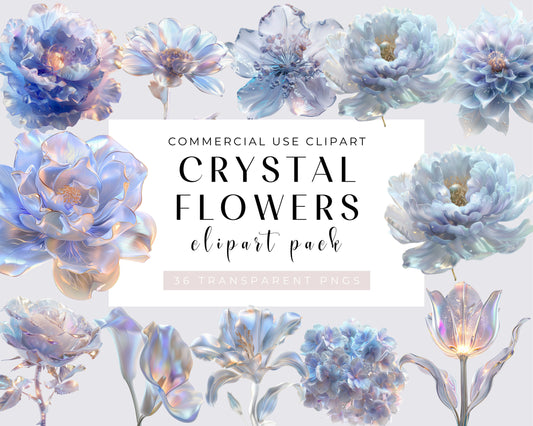 Watercolor Crystal flower - 36 Cliparts (high resolution, commercial use, floral, nature, wedding flower, png, watercolor, bundle)