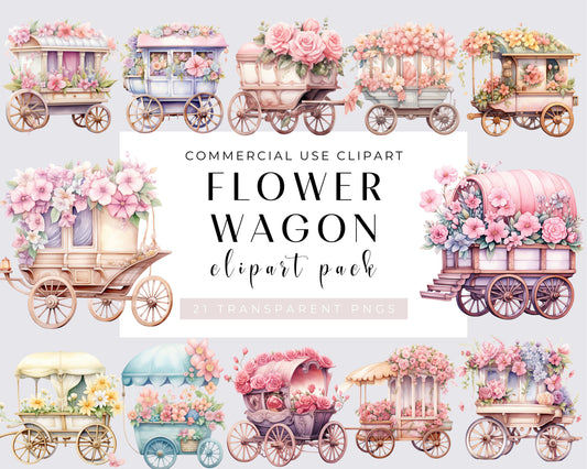 Watercolor Flower Wagon - 21 Cliparts (high resolution, commercial use, floral, nature, wedding flower, png, watercolor, bundle)