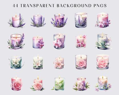 Scented Candle Watercolor Clipart Bundle, Transparent PNG, Digital Download, Home Decoration Card Making, Junk Journaling, Commercial Use