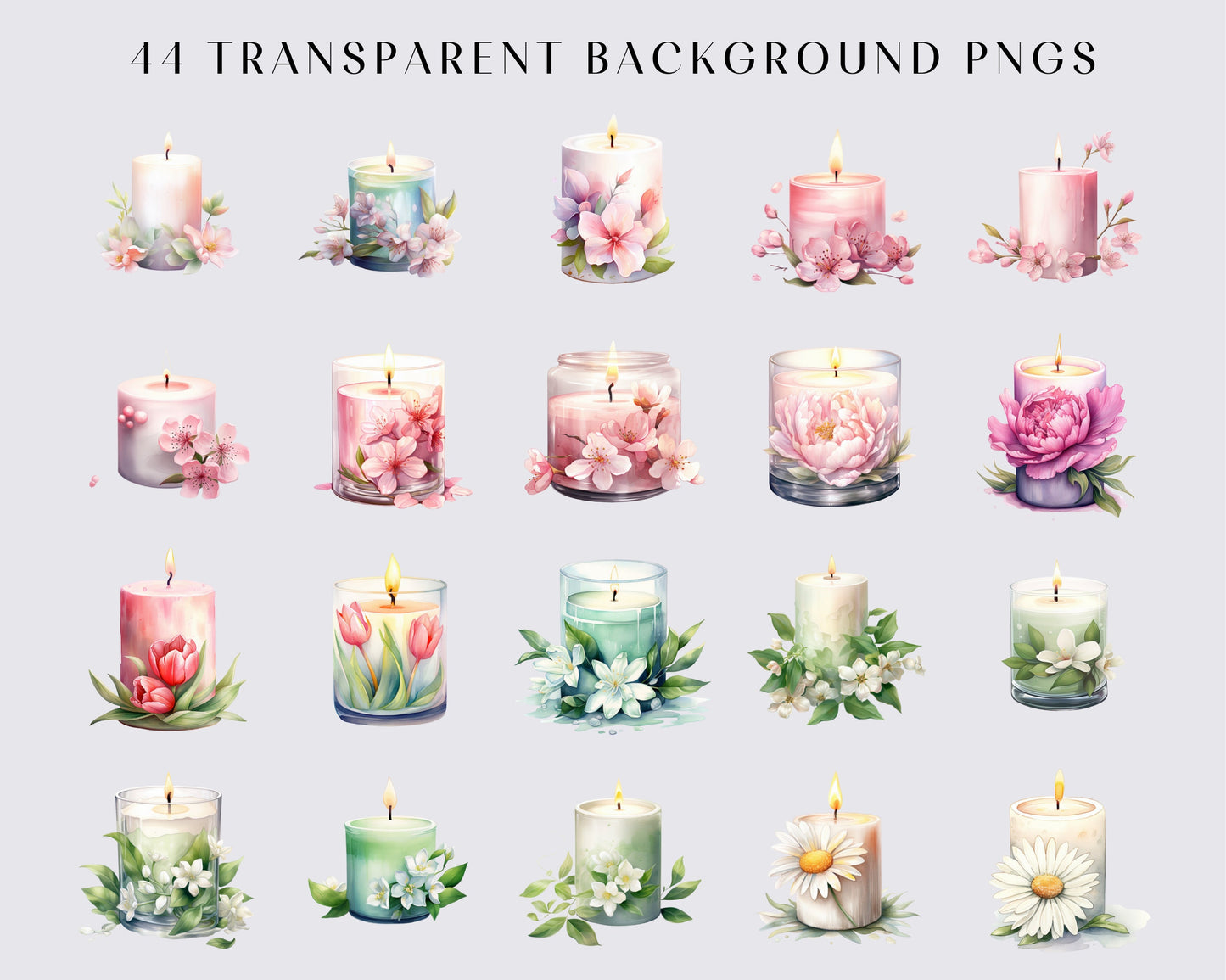 Scented Candle Watercolor Clipart Bundle, Transparent PNG, Digital Download, Home Decoration Card Making, Junk Journaling, Commercial Use