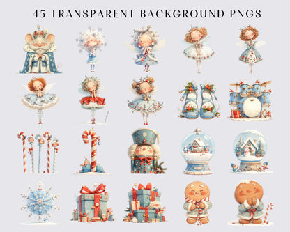 Nutcracker Story, Vintage Nutcracker Clipart - Antique Christmas Winter holiday Clipart in PNG format Instant download, Commercial use