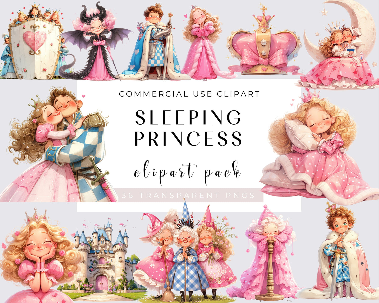 Sleeping princess, Fairytale Princess Clipart, Watercolor Fantasy Princess, Baby Princess, Fairytale Clipart, Baby Princess, Download