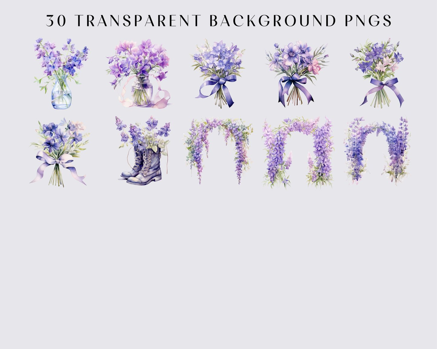 Watercolor Larkspur Clipart - Spring wedding flowers, Floral, Flower clipart, 30 PNGs, Instant download, Commercial use