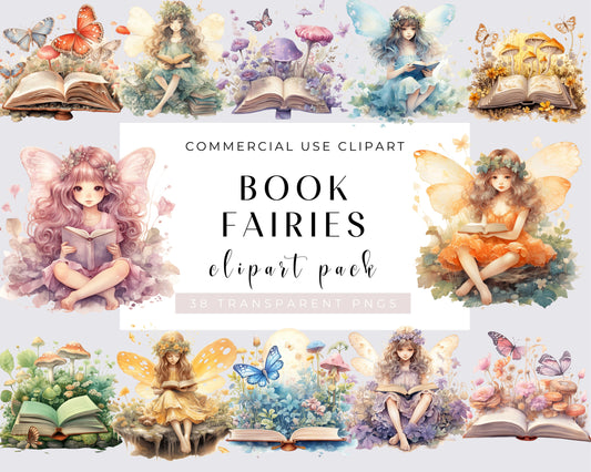 38 Book Fairy Clipart bundle PNG, Spring Fairy PNG, Fairy Illustration Spring PNG, Digital Paper Craft, Sublimation, Commercial Use