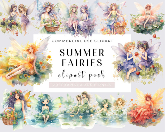 20 Summer Fairy Clipart PNG, Fairy tale PNG, Fairy Illustration Spring PNG, Digital Paper Craft, Sublimation, Commercial Use