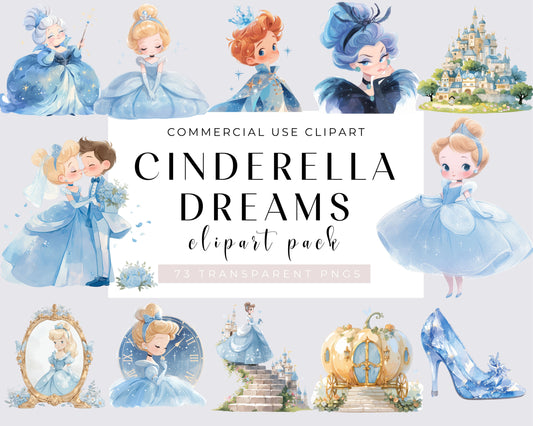 Princess Clipart, Princess dream, Fairy Tale Princess, Glass, Castle, Pumpkin Carriage PNG, Watercolor, Planner Fabric POD Supplies