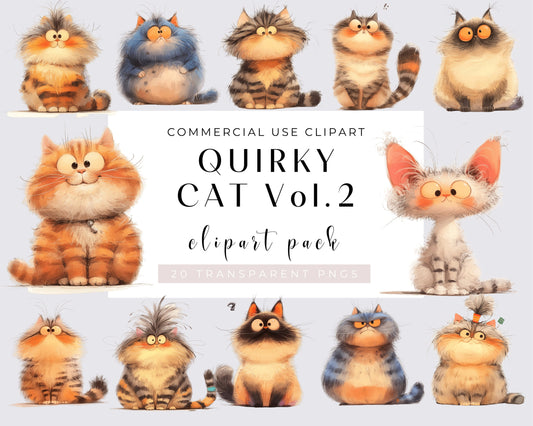 Quirky Cat Clipart PNG, Whimsical Cats Kitten, Sublimation Clip art Cute animals Whimsy graphics Funny elongated illustrations, Cat lover