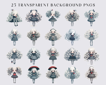 23 Quirky Girl Clipart, Whimsical, Watercolor PNGs, Transparent background, Junk Journal, Instant download, Cute Girl