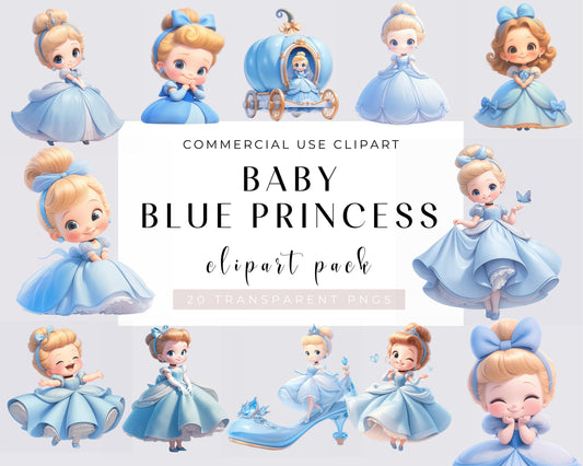 Fairytale Princess Clipart, Watercolor Fantasy Princess, Baby Princess, Fairytale Clipart, Blue Princess Clipart, Download