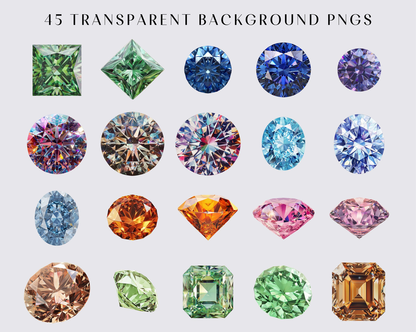 Gemstone Clipart - Mystical magic gems, Luxury diamond, 45 PNGs, Instant download for commercial use