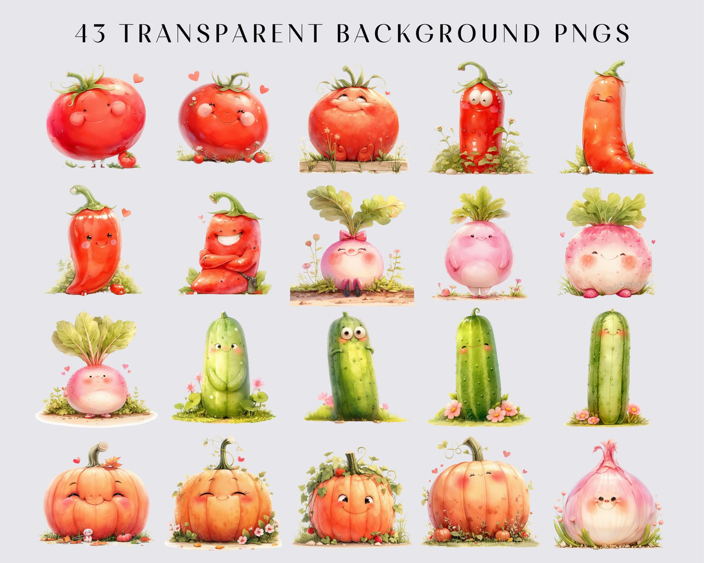 43 Watercolor Quirky Vegetables PNG Clipart Bundle, Famer clipart, Farm, Veggies clipart, Vegetables Illustrations | Commercial Use