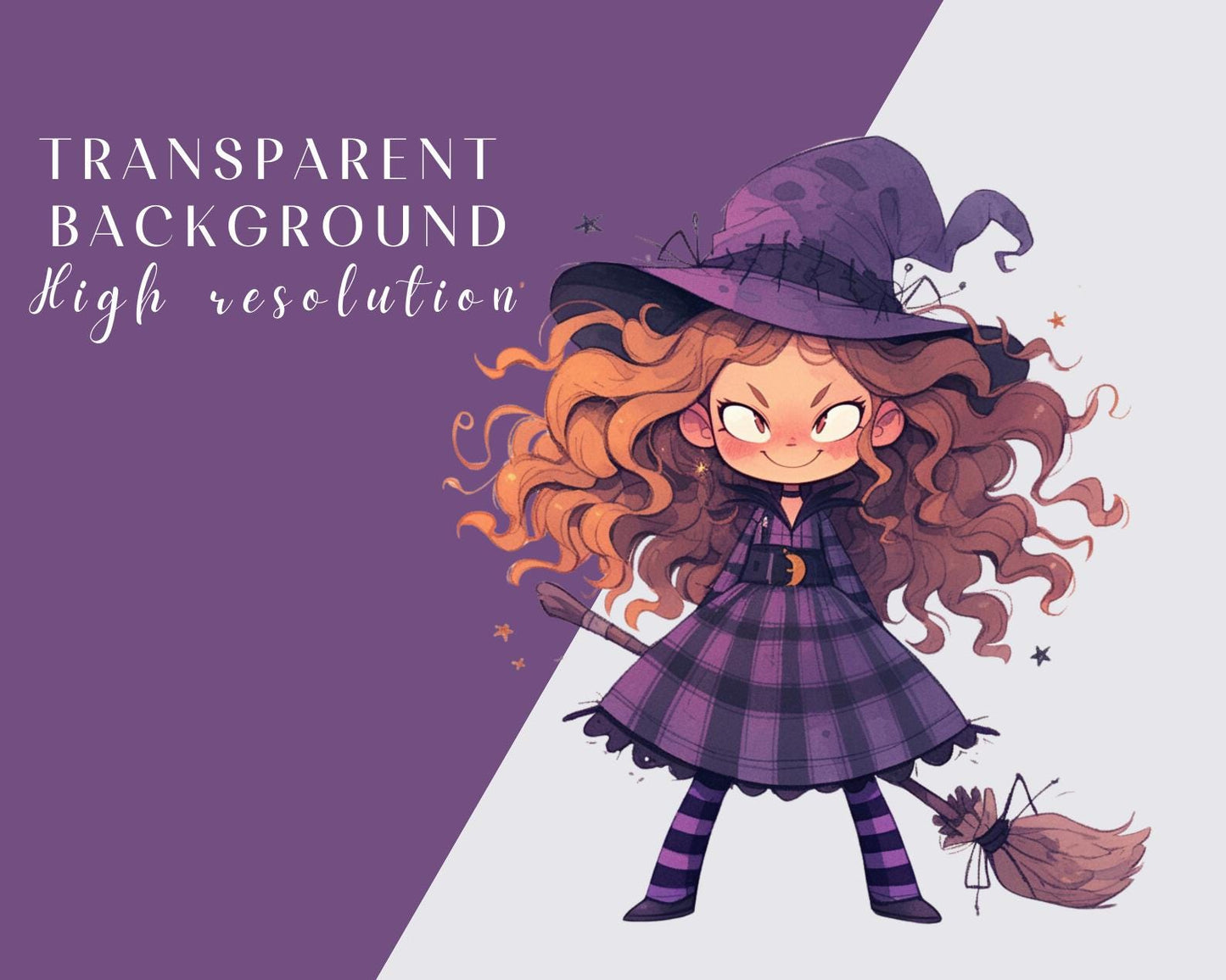 20 Quirky Witch Girl Clipart, Halloween Witch, Whimsical Witch, Watercolor PNGs, Instant Download, Haloween theme, Cute Witch, Commercial