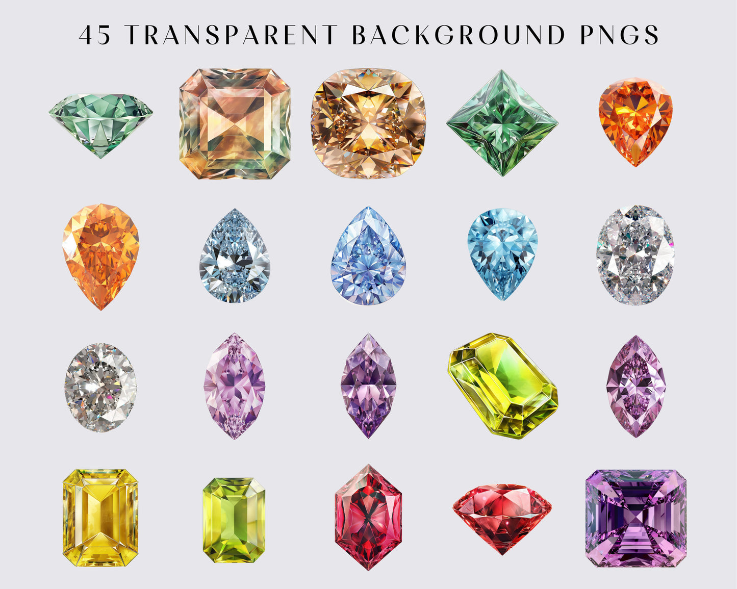 Gemstone Clipart - Mystical magic gems, Luxury diamond, 45 PNGs, Instant download for commercial use