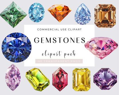 Gemstone Clipart - Mystical magic gems, Luxury diamond, 45 PNGs, Instant download for commercial use