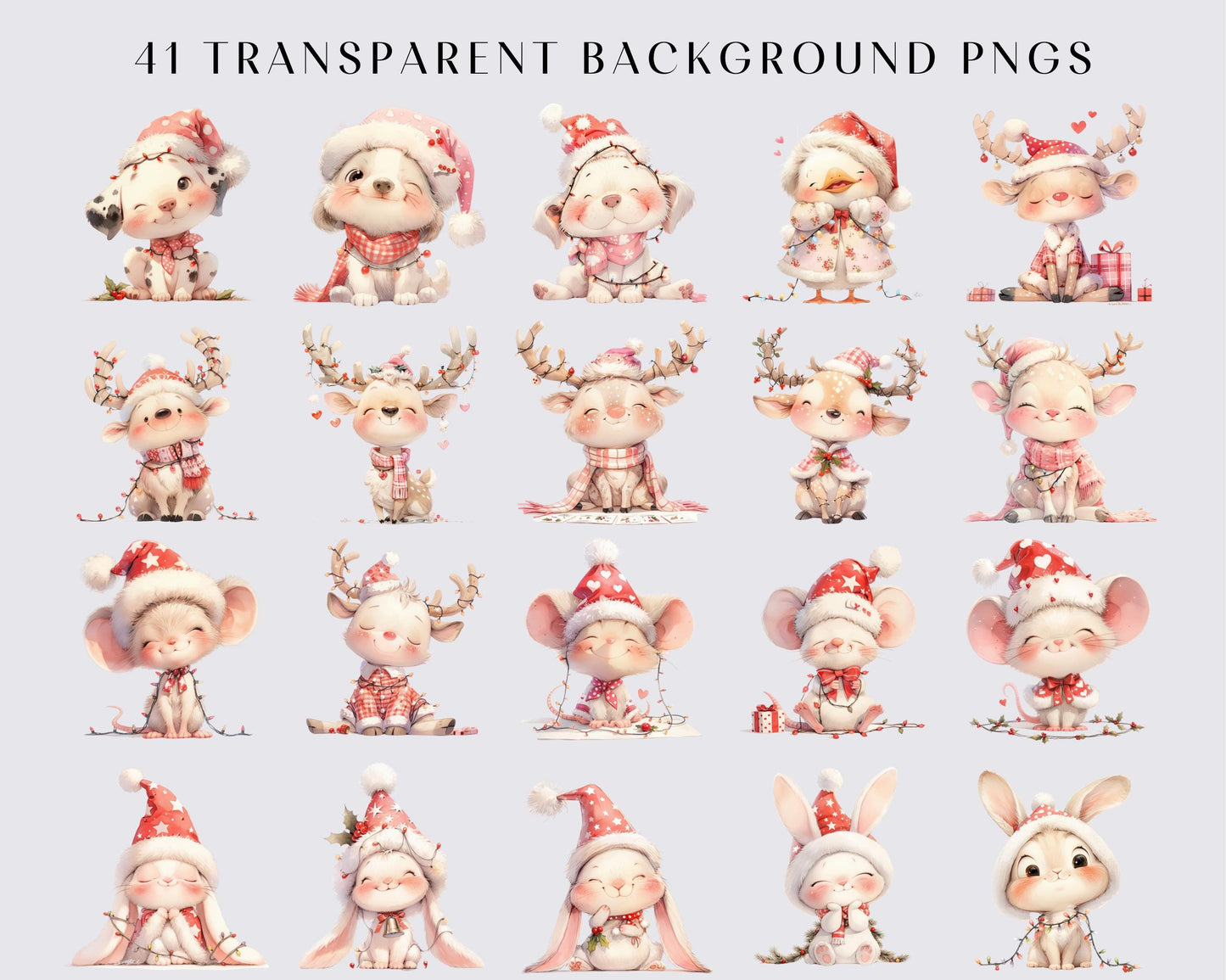 Christmas Animals 41 PNG Clipart Bundle Whimsical Animal, Quirky Animals, Christmas graphics, Silly illustration, Commercial use, Donwload