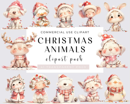 Christmas Animals 41 PNG Clipart Bundle Whimsical Animal, Quirky Animals, Christmas graphics, Silly illustration, Commercial use, Donwload