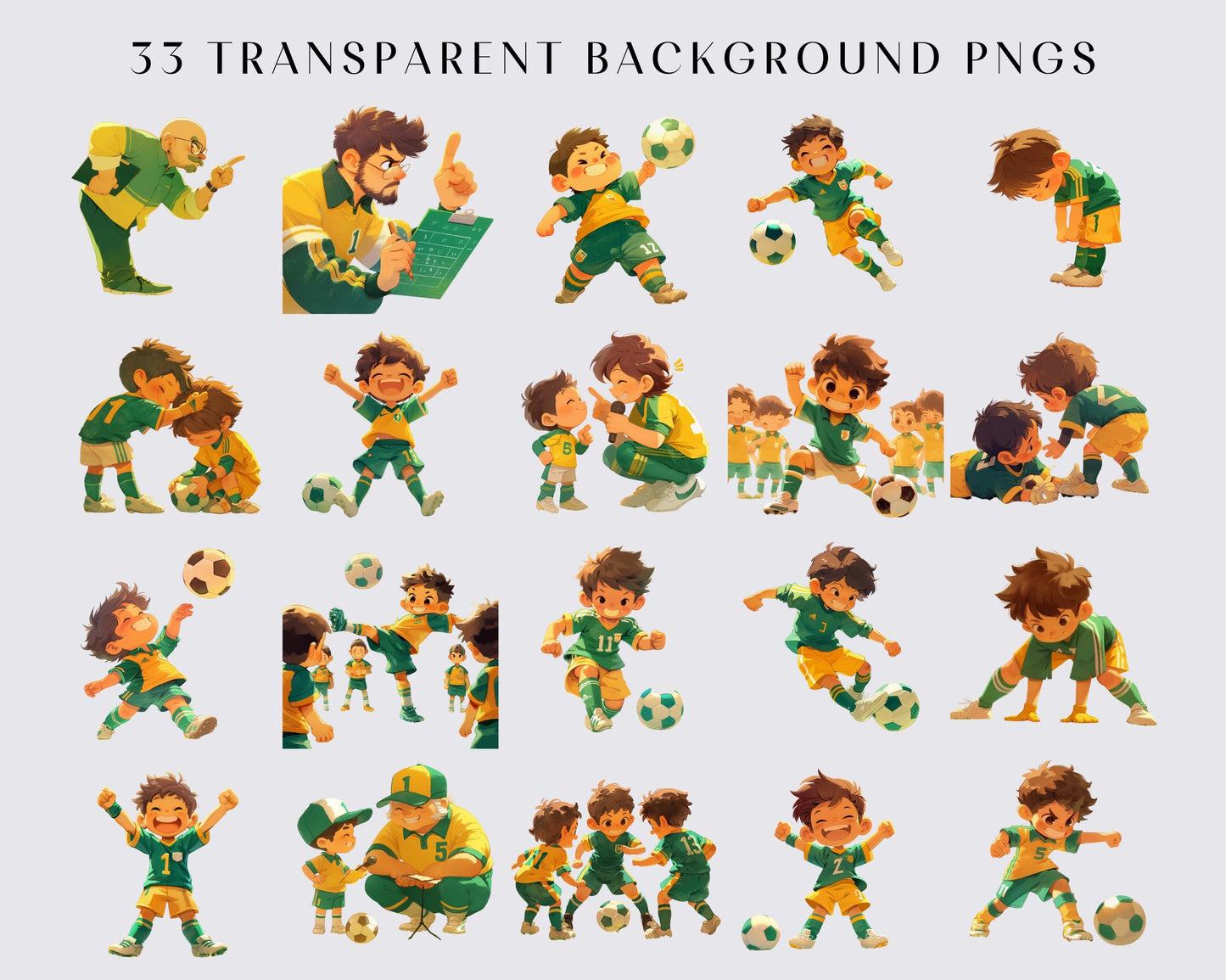 Watercolor Cute Football Player Clipart | 33 PNGs, Soccer, Fans, Uniform, Player, Ball, Sports, Champion, EURO | Download, Commercial