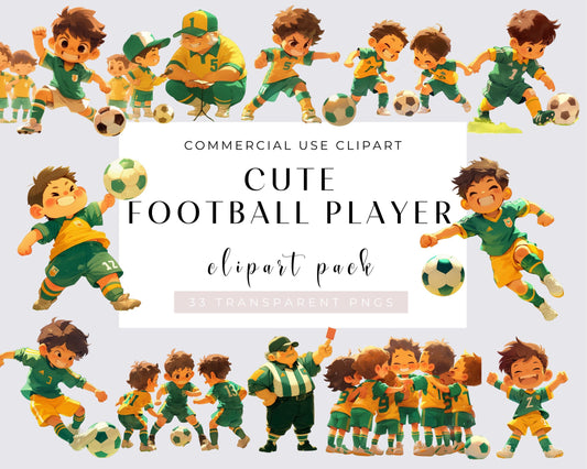 Watercolor Cute Football Player Clipart | 33 PNGs, Soccer, Fans, Uniform, Player, Ball, Sports, Champion, EURO | Download, Commercial