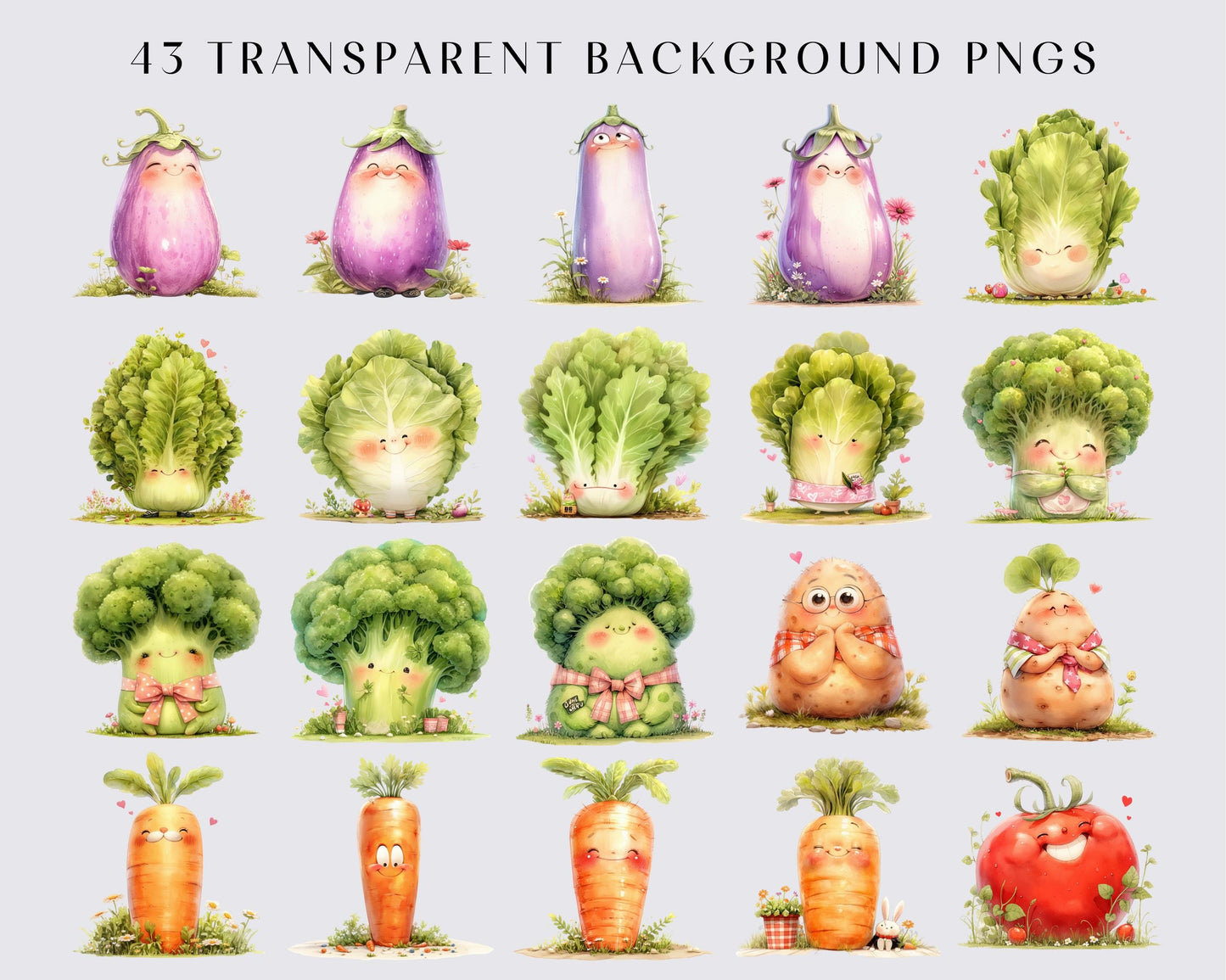 43 Watercolor Quirky Vegetables PNG Clipart Bundle, Famer clipart, Farm, Veggies clipart, Vegetables Illustrations | Commercial Use