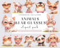 Watercolor Baby Animals wear glasses Clipart, 36 PNG Animals Clipart, Cute Baby Animals Bundle, Nursery Animals, Commercial Use