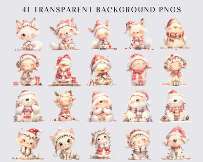 Christmas Animals 41 PNG Clipart Bundle Whimsical Animal, Quirky Animals, Christmas graphics, Silly illustration, Commercial use, Donwload