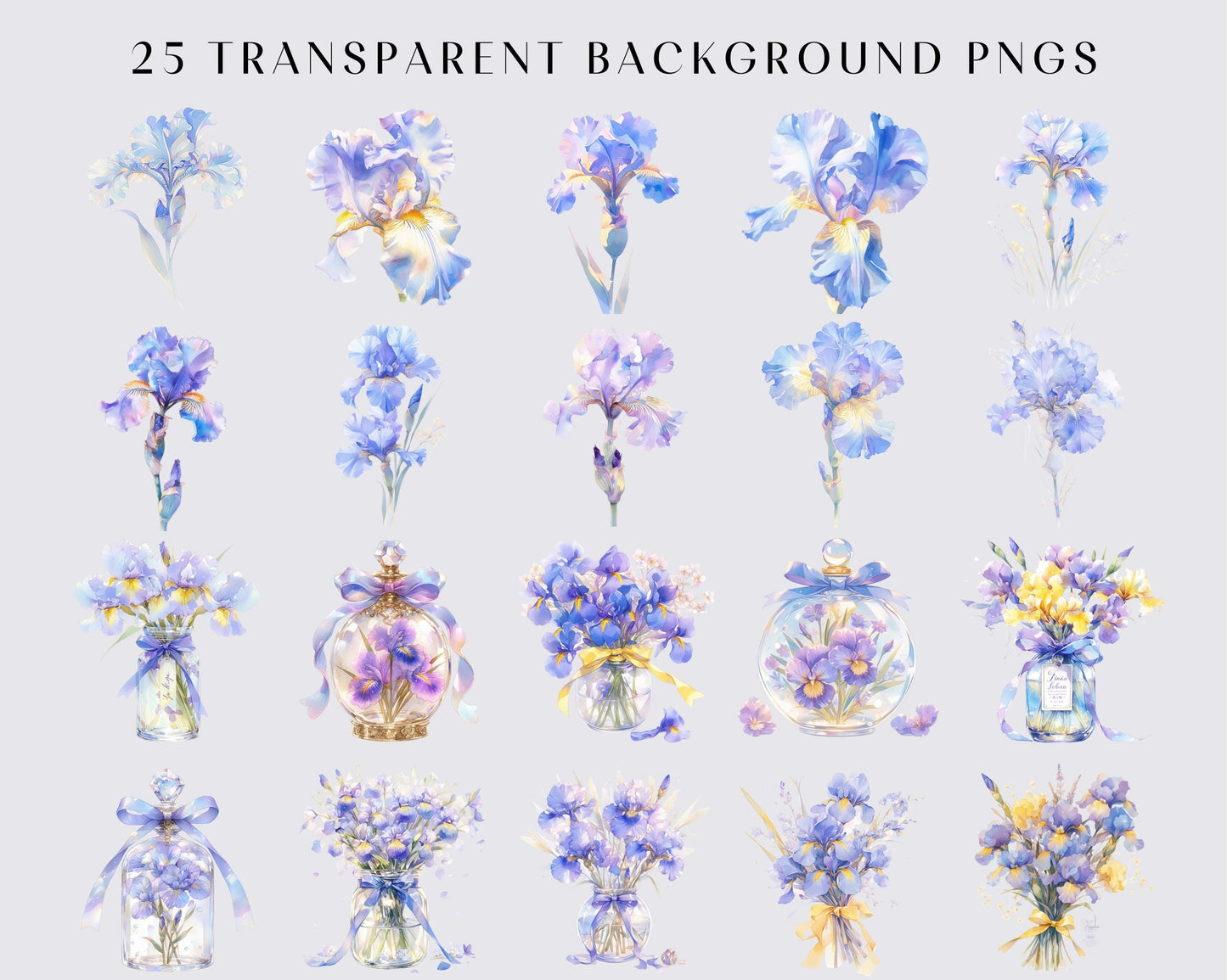 Watercolor Iris Clipart - Spring wedding flowers, Floral, Flower clipart, 25 PNGs, Instant download, Commercial use