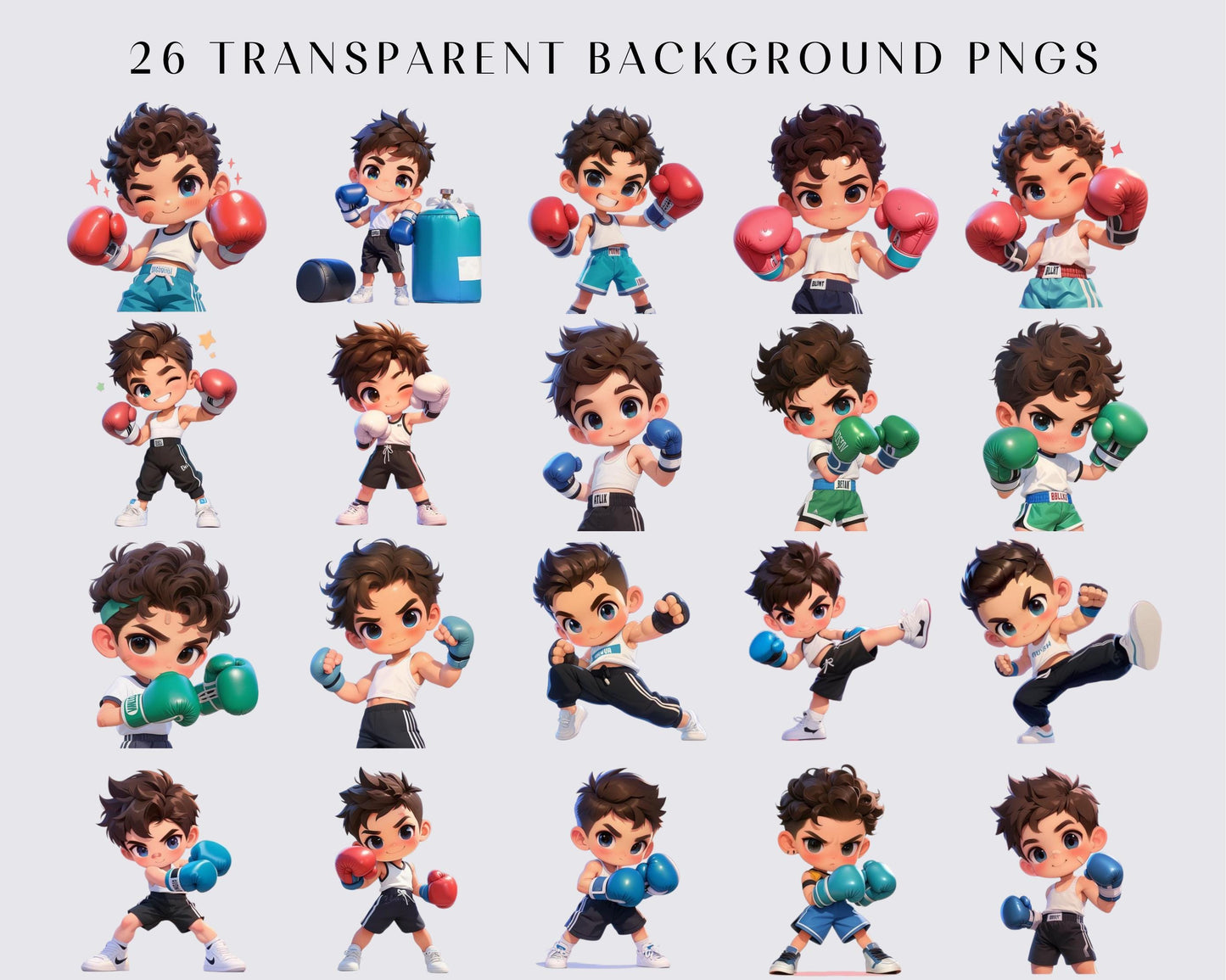 26 Quirky Boxing Boy Clipart, Whimsical Boy, Quirky Boy, White Boy, Cool Boy, Sport Watercolor PNGs, Instant Download, Transparent