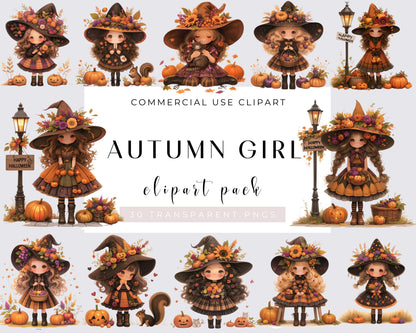 Watercolor Autumn Girls Collection Clipart, 30 PNG Pumpkin Girls Clipart, Thanksgiving, Fall Girls PNG, Cozy Fall, Quirky Girl, Commercial